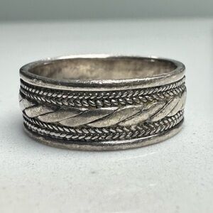 925 Sterling Silver Vintage Tribal Wheat Band Ring Size 9